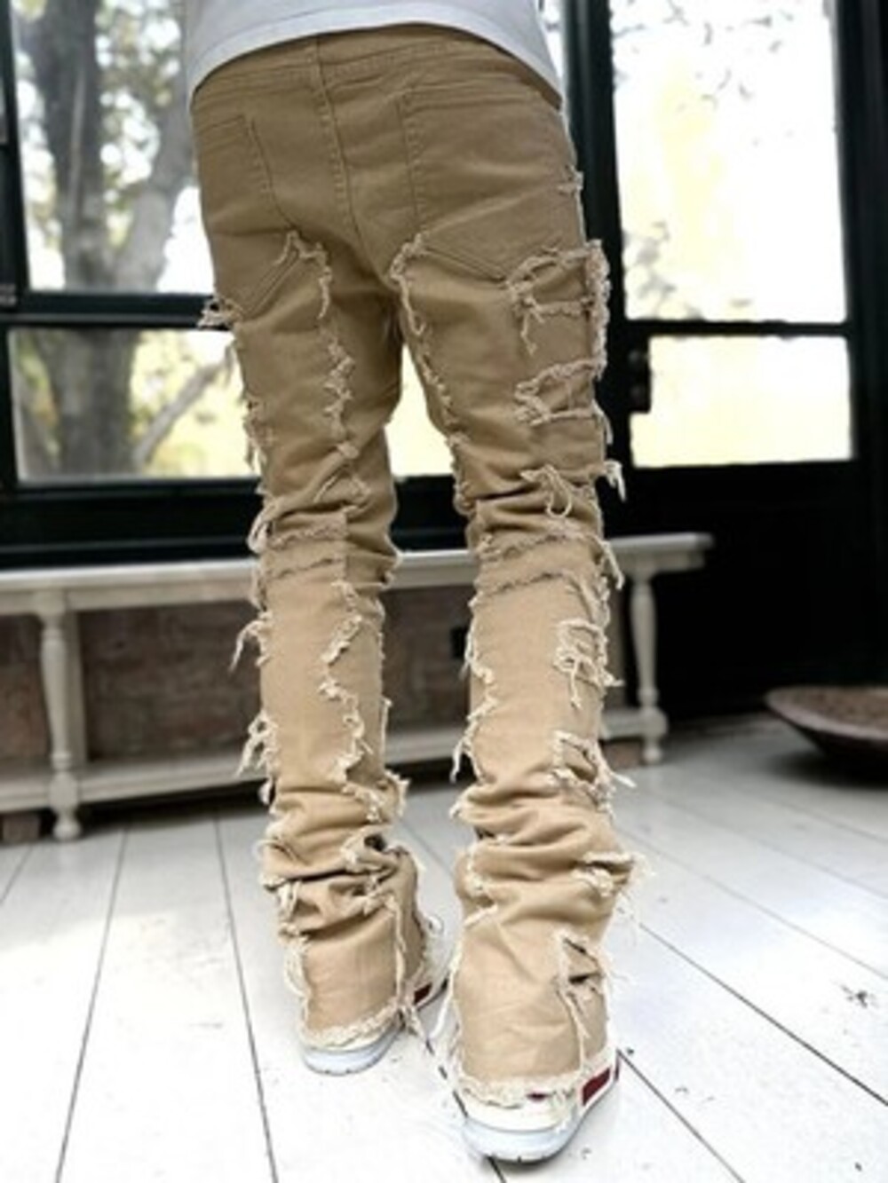 Ins Fringes Ripped jeans Individual Patched Pants Long Tight Fit